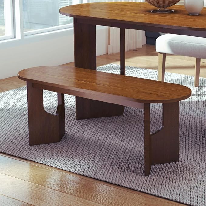 63" Oval Wooden Dining Table, Farmhouse Walnut Kitchen & Dining Room Table for 4-6 Seats, Modern Long Dinner Table with Pedestal Base, Home Desk for Kitchen, Living Room, Medium Walnut