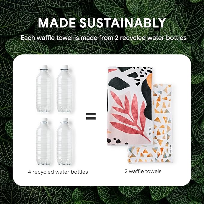 RECYCO Waffle Kitchen Towels Set of 2 Quick Dry Microfiber Sustainable Lightweight Hand Towels Boho Oasis 16x28