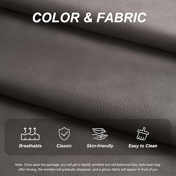 Hobestluk Giant Bean Bag Chair Lazy Floor Sofa, Fireside Sofa for Adults, Big Beanbag Faux Leather Armless Chair for Living Room Bedroom Dorm Office (Grey, Single)
