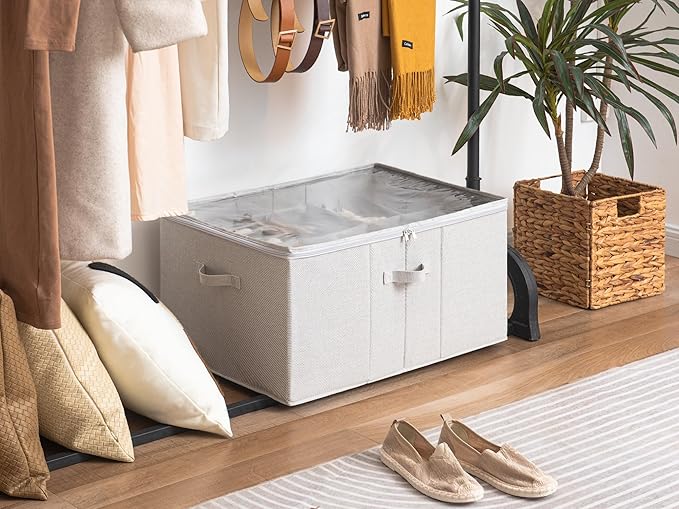 StorageWorks Shoe Organizer for Closet, Fits up to 24 Pairs, Shoe Cubby Storage Containers with Adjustable Dividers and Clear Cover, Grey