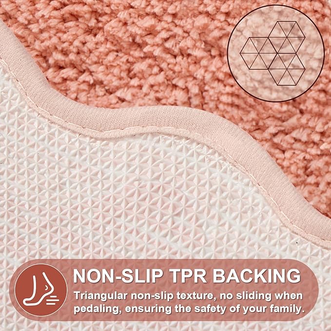 ORTIGIA Cute Coral Pink Scalloped Bath Mat, Fun Plush Microfiber Scallop Bathroom Rugs Non Slip Washable Quick Dry Absorbent, Bath Rug for Shower Stall Vanities Kitchen Floor Entrance, 17x24