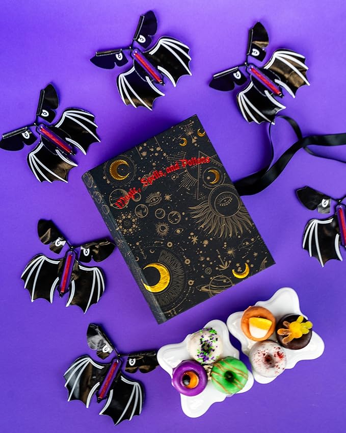 Send A Cake Enchanted Spell Book Gift Box with Flying Bat Surprise – 6 Mini Donuts – Halloween Treats for Kids & Adults, Unique Birthday Gift, Fun Delivery for All Ages