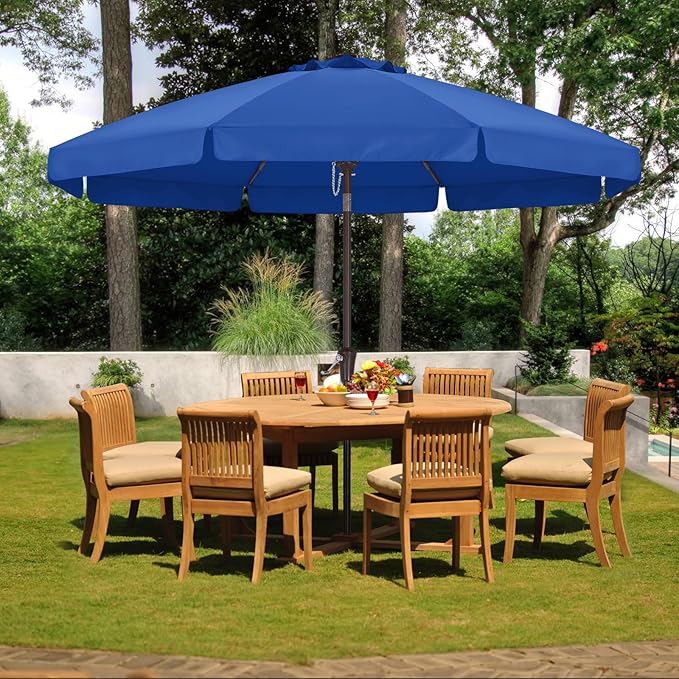 ABCCANOPY 10ft Scalloped Patio Umbrella, Outdoor Table Umbrella with Tilt and Crank, Fiberglass Ribs Deck Umbrella for Patio, Pool, Garden, Picnic (Blue)