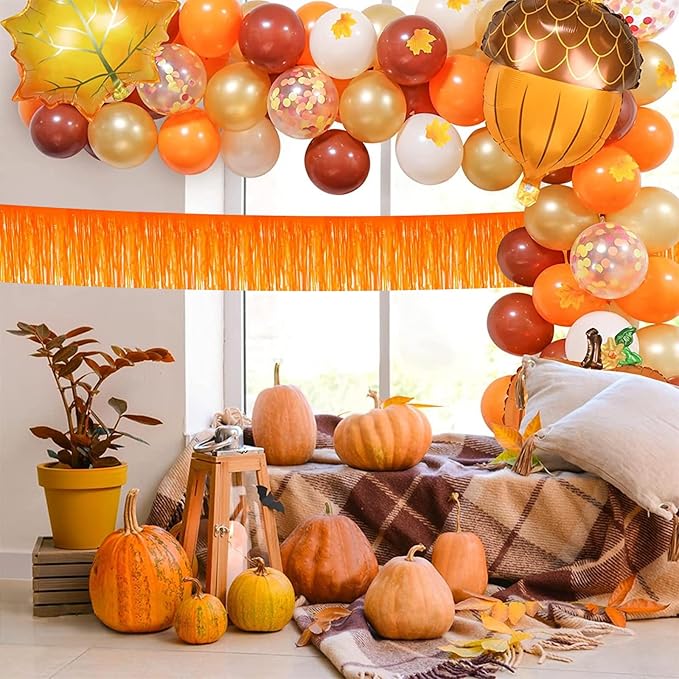 12 Pack 10 Feet Metallic Foil Fringe Garland Tinsel Streamers Banner, Macaron Orange Wall Hanging Tinsel Fringe Banners for Parade Floats, Wedding, Birthday, Christmas, New Year Party Decorations