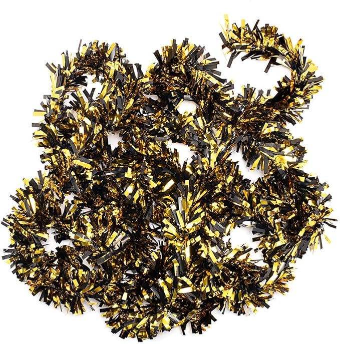 Anderson's Metallic Black & Gold Tinsel Twist Garland, 25ft Holiday Decoration, Christmas Tree Trim, Parade Float Decor, Party Supplies, Halloween, Graduation, Indoor Outdoor Event Garland