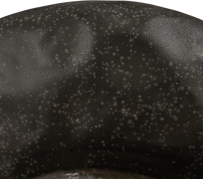 Creative Co-Op Stoneware Footed Pedestal/Bowl with Handles, Reactive Glaze Decorative Object, Black