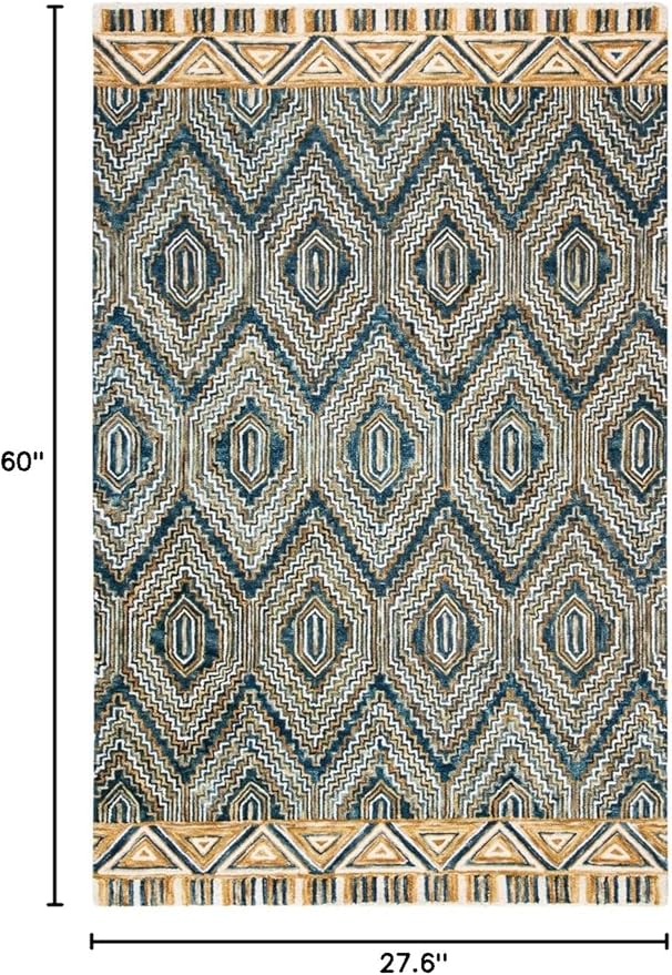 SAFAVIEH Aspen Collection 2' 3" x 5' Blue/Gold APN822M Handmade Boho Wool Entryway Living Room Foyer Bedroom Accent Rug