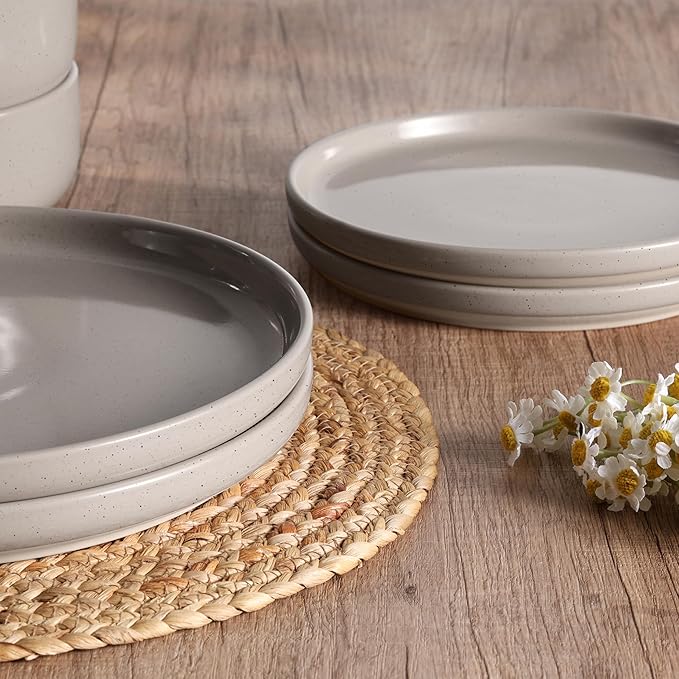 HaWare Stoneware Dinnerware Sets, 6-Piece Plates and Bowls Set for 2, Dishes Set for Home Restaurant, Speckled Cream Coffee