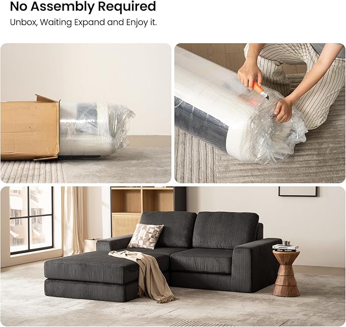 160.63‘’ Boneless Couch Cloud Modular Sectional Couches for Living Room, Oversize U-Shape Sofa with Deep Seat, Plush Corduroy 4-Seater with 2-Ottoman, No Assembly Required