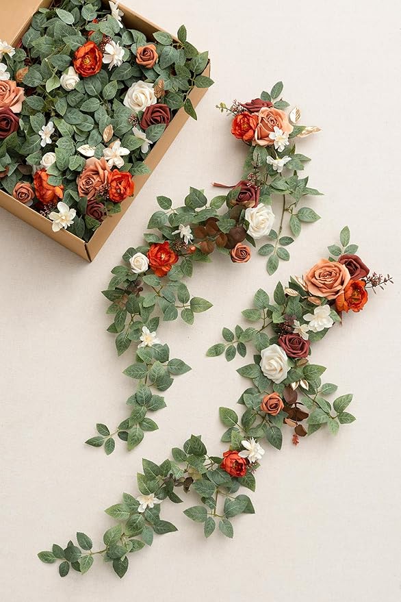 Ling's Moment Fall Wedding Chair Decorations 10pcs Aisle Floral Swag Artificial Pew Flowers Hanging Garlands Orange Terracotta for Ceremony Reception Church Rose Floral Arrangement Party Outdoor Decor