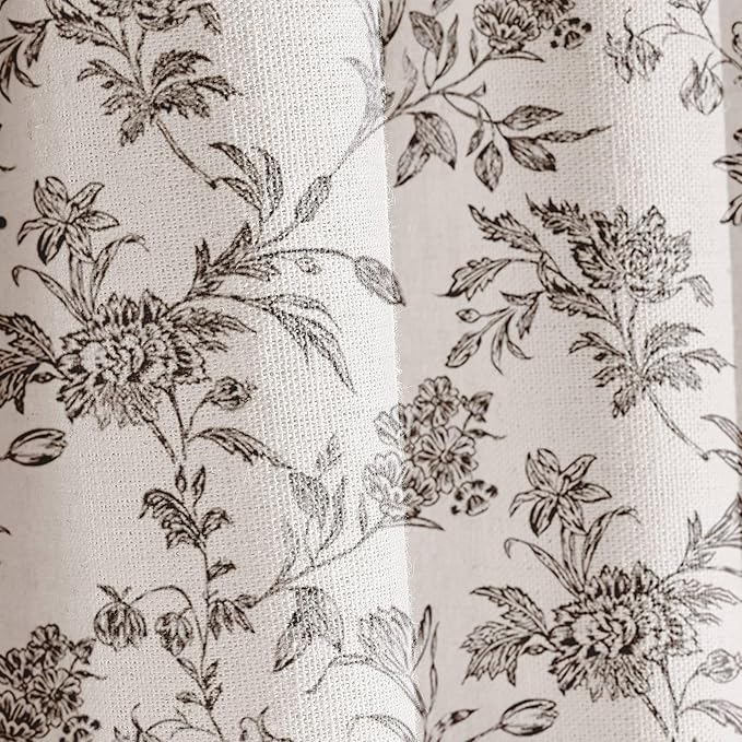 Black Floral Shower Curtain Linen Cottagecore Shower Curtain for Bathroom 54" W x 78" L