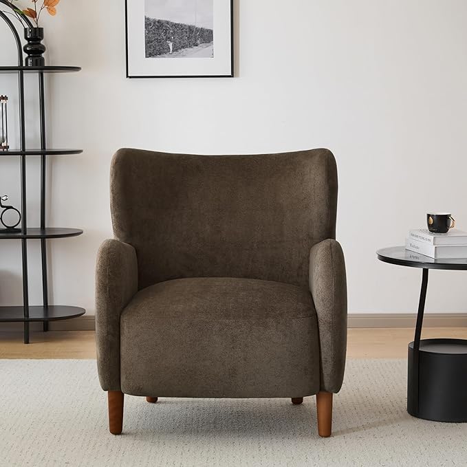 Christopher Knight Home Dolly Mid-Century Modern Velvet Upholstered Wingback Club Chair, Living Room Lounge Chair for Relaxation, Reading Armchair, Solid Wood Living Room Accent Chair, Dark Brown