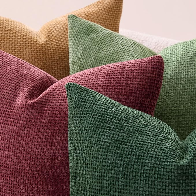 MIULEE Christmas Pack of 4 Throw Pillow Covers 18x18 Inch Christmas Dark Green Soft Decorative Chenille Pillow Covers Farmhouse Accent Cushion Cover for Boho Home Decor Bedroom Living Room