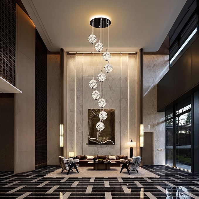 10-Light High Ceilings Long Chandeliers Modern Crystal Staircase Chandelier Hanging Lighting Fixtures Long Raindrop Hanging Chandeliers for Staircase,Foyer,Entryway