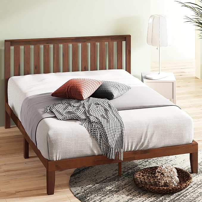 ZINUS Vivek Wood Platform Bed Frame with Headboard, Solid Wood Foundation with Wood Slat Support, No Box Spring Needed, Easy Assembly, King
