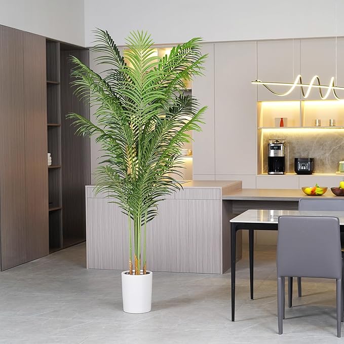 Artificial Palm Tree 7.2Ft Tall Fake Potted Plant Faux Silk Green Floor Decorative Large Artificial Plants Indoor for Office Home Living Room Outdoor Decor