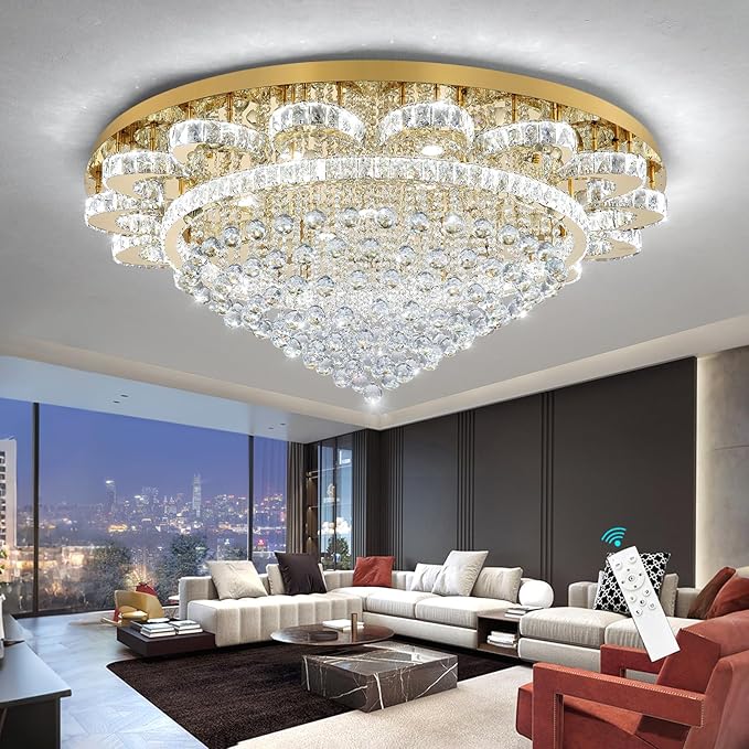 Modern Chandelier Living Room Light Large Luxury Chandeliers for High Ceiling Foyer Entryway Lights Dimmable 110W LEDs Crystal Gold Lighting Fixtures