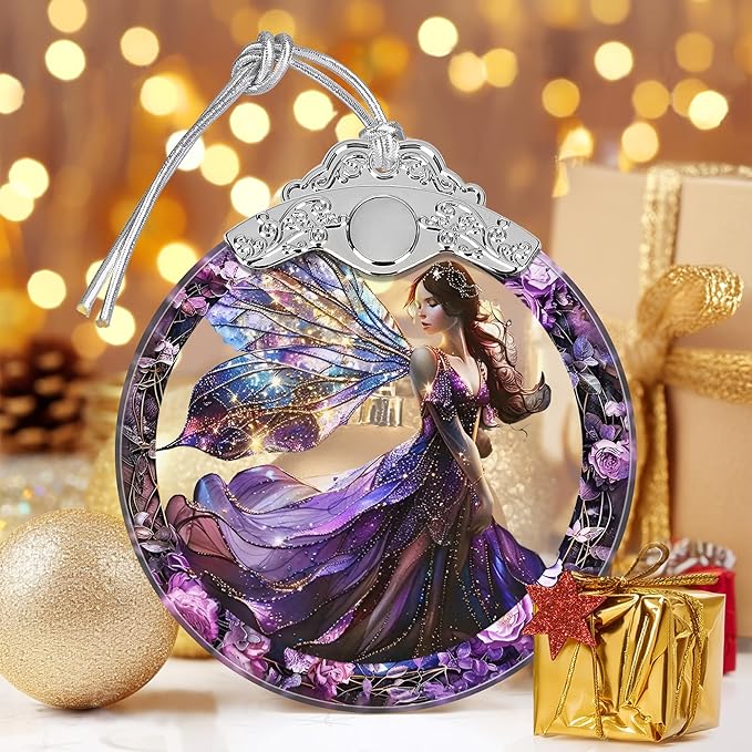Stained Glass Ornament - Fairy Christmas Decor for Tree, Gift Exchange Ideas