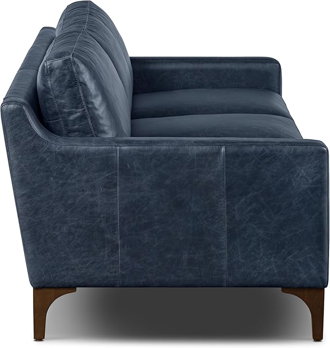 POLY & BARK Sorrento Leather Couch - 86 Inch Sofa - Full-Grain Leather Sofa for Living Room with Feather Down Topper - Living Room Couch - Pure Aniline Vintage Italian Leather in Nightfall Blue