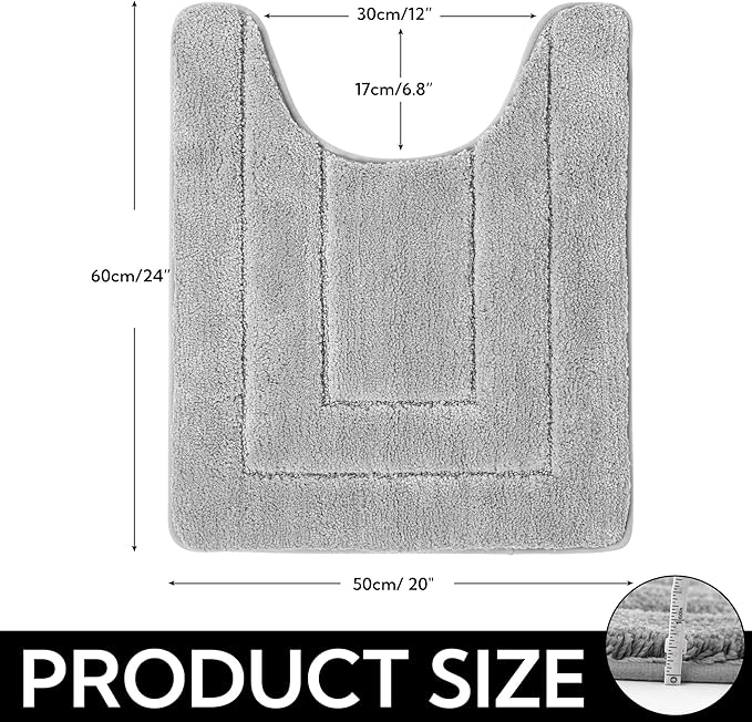 GRANNY SAYS Bathroom Toilet Rugs U Shaped, Bath Mats for Bathroom, Shower Room Rugs Non Slip Washable, Absorbent Microfiber Toilet Mat, Soft Plush Shaggy, 20" x 24", Gray