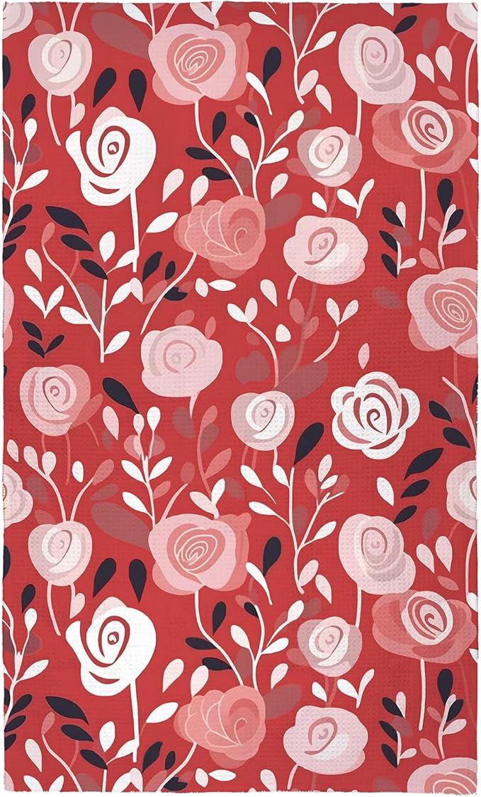 Eunzel Kitchen Tea Towel Quick Dry Microfiber Dish Towels 18x30 Inch Rose