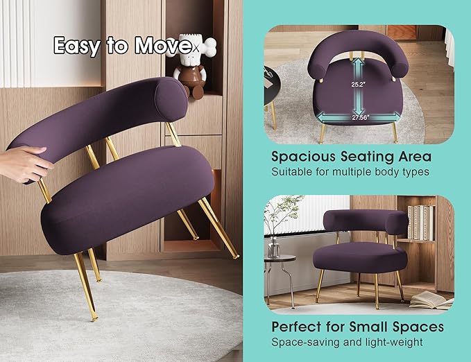 Modern Accent Chair, Round Upholstered Barrel Armchair for Small Spaces, Fluffy Side Corner Sherpa Chair for Living Room, Bedroom(Purple)