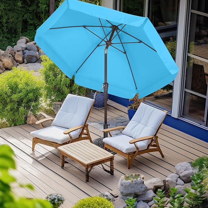 ABCCANOPY 7.5ft Scalloped Patio Umbrella, Outdoor Table Umbrella with Tilt and Crank, Fiberglass Ribs Deck Umbrella for Patio, Pool, Garden, Picnic (Turquoise)