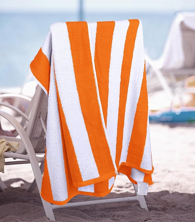 Utopia Towels 4 Pack Cabana Stripe Beach Towel, 30 by 60 Inches 100% Ring Spun Cotton Bath Towels for Beach, and Swim, Orange