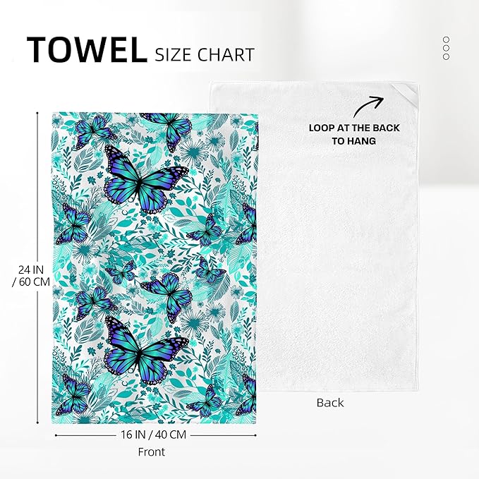 Butterfly Decorative Kitchen Dish Towels Set of 2 Absorbent Botanic Kitchen Towels, Green