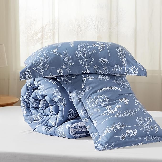 Bedsure Twin/Twin XL Comforter Set - Infinity Blue Comforter, Cute Floral Bedding Comforter Sets, Gifts for Woman, 2 Pieces, 1 Soft Reversible Botanical Flowers Comforter and 1 Pillow Sham
