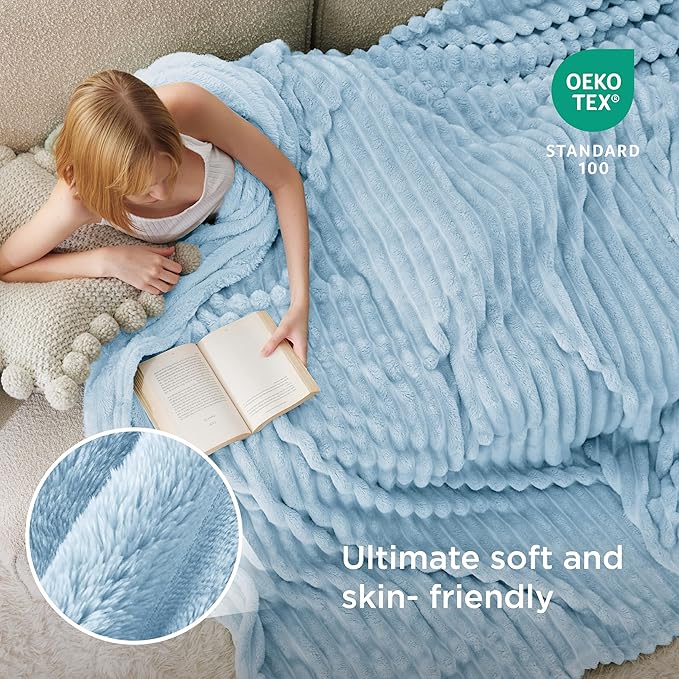 Bedsure GentleSoft Blue Fleece Blanket for - Cozy Soft Blankets for Women, Cute Small Throws for Girls, Light Blue, 90x90 Inches