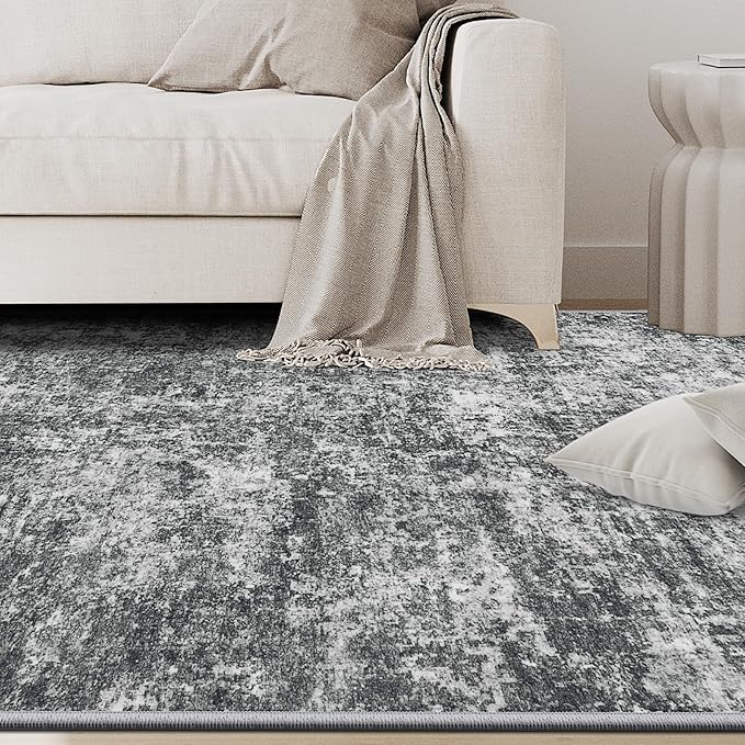 9x12 Area Rugs for Living Room Rug Washable: Abstract Large Rug for Dining Room Bedroom Carpet Non Slip 9 by 12 Indoor Modern Nursery Home Office Black Grey