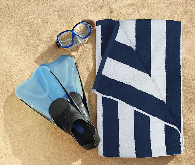 Utopia Towels 4 Pack Cabana Stripe Beach Towel Oversized 100% Ring Spun Cotton Beth Towels Highly Absorbent Quick, Navy