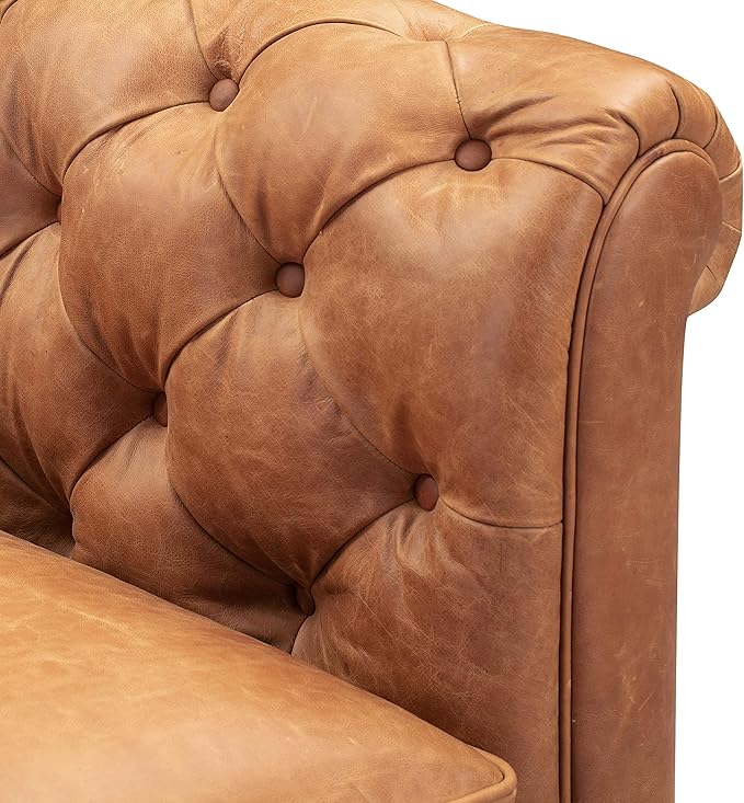 POLY & BARK Lyon Leather Lounge Chair 49" – Cognac Tan Full-Grain Leather Upholstery – Modern Upholstered Accent Chair for Living Room or Bedroom – Indoor Lounge Seating with Lasting Comfort