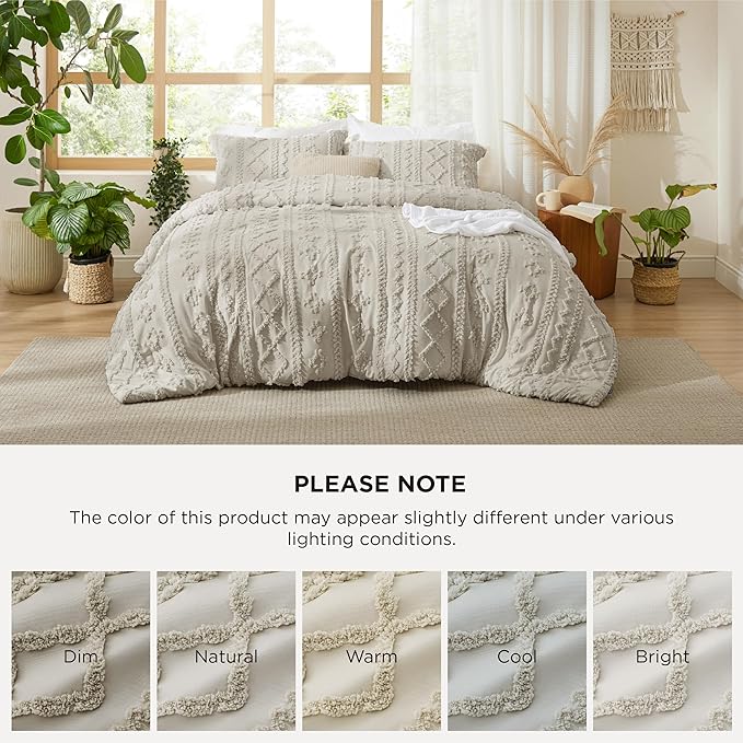 Bedsure Tufted Boho Comforter Set Twin Size - Linen Boho Bed Set, GentleSoft™ 2 Pieces Farmhouse Shabby Chic Embroidery Bedding, Gifts for Woman, Soft Jacquard Twin Comforter for All Seasons