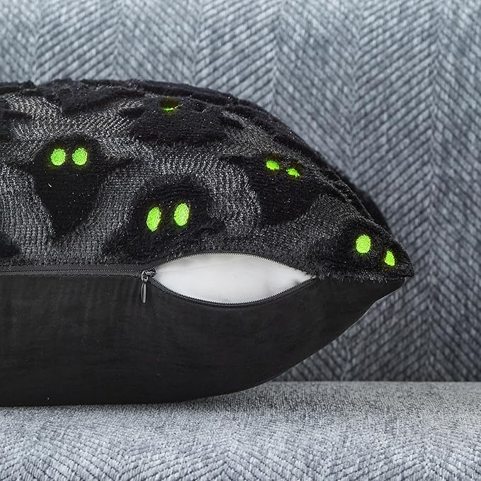 DFXSZ Halloween Pillow Covers 16x16 inch Set of 2 Black Ghost Throw Pillow Cases Soft Plush Faux Fur Wool Cushion Case for Chair Bedroom Living Room Home Decor PTK03F16