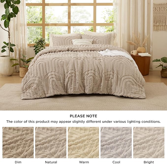 Bedsure Boho Tufted Twin Comforter Set - Khaki Boho Bedding Comforter Sets, 2 Pieces Farmhouse Shabby Chic Embroidery Bed Set, Soft Fluffy Cozy Arch Pattern Comforter for All Seasons