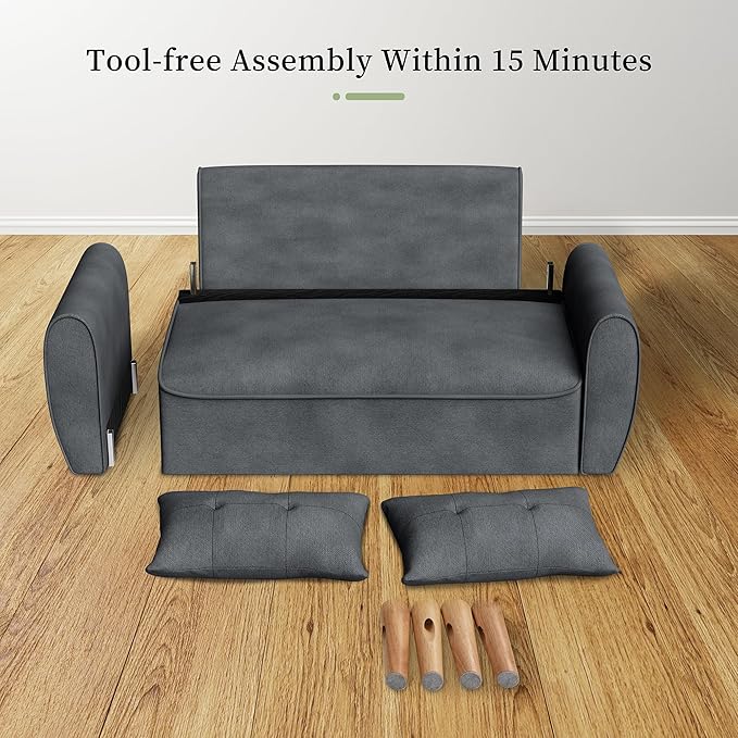 Vongrasig Small Modern Loveseat Sofa 47" Mid Century Linen 2 Seat Couch Tufted Love Seat, Dark Gray