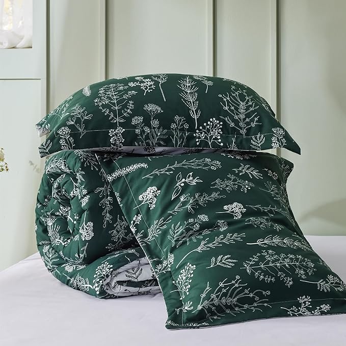 Bedsure Twin/Twin XL Comforter Set - Emerald Bed Set, 2 Pieces Cute Floral Bedding, 1 Soft Reversible Botanical Flowers Comforter and 1 Pillow Sham