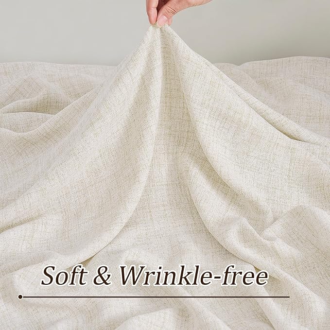 RAIN CITY Natural Pinch Pleated Curtains 45 Inches Long 2 Panels Set, Natural Linen Blend Slub Yarn Sheer Window Drape for Small Windows Bedroom 42 by 45 Inch