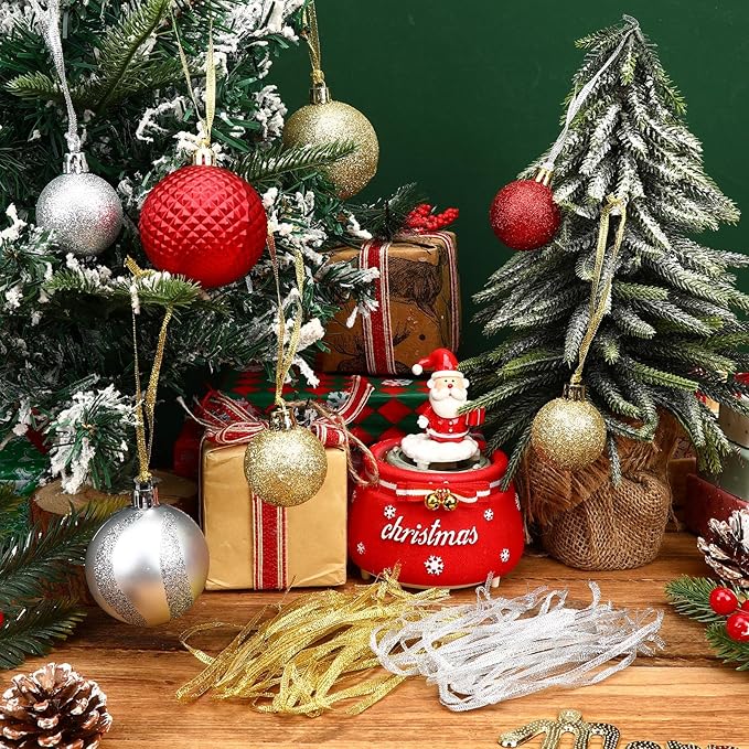 JUNEBRUSHS 300Pcs Christmas Ornament Ribbon Hangers, Hand Tied Christmas Ornament String Ties Loops Thin Ribbon for Ornaments Christmas Tree Hanging Decoration Gold Silver