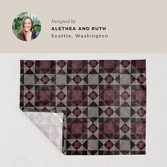 Minted Sketched Quilt Tea Towels Cotton Kitchen Towels Decorative with Hanging Loop Set of 2