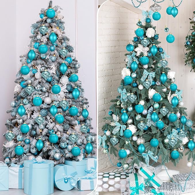 Zomiboo 12 Pcs Turquoise Green Glass Christmas Ball Ornaments Set 3.15" Hanging Shatterproof Glass Bulbs for Christmas Tree Baubles Bulk for Holiday Xmas Tree Decorations Gifts