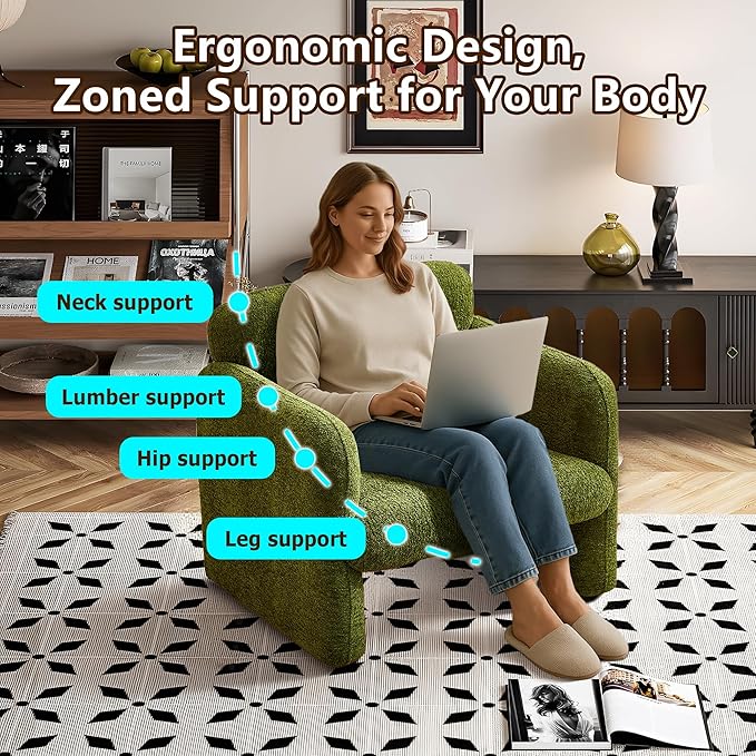 33.86" Accent Chairs, Modern Upgrade Sherpa Fabric Arm Chair Comfy Upholstered Armchair Leisure Single Sofa Chair with a Waist Pillow for Bedroom, Office and Living Room