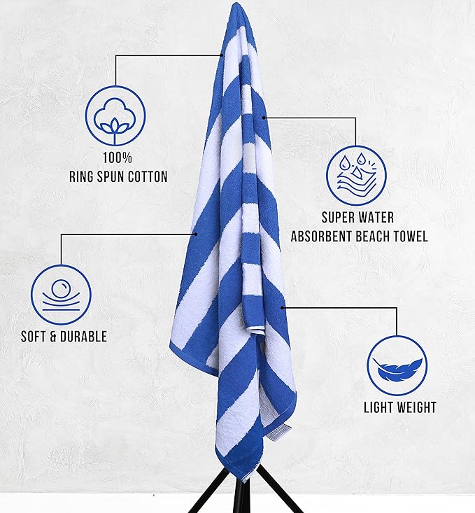 Utopia Towels 4 Pack Cabana Stripe Beach Towel Oversized 100% Ringspun Cotton Beth Towels Highly Absorbent Bath Towels for Beach