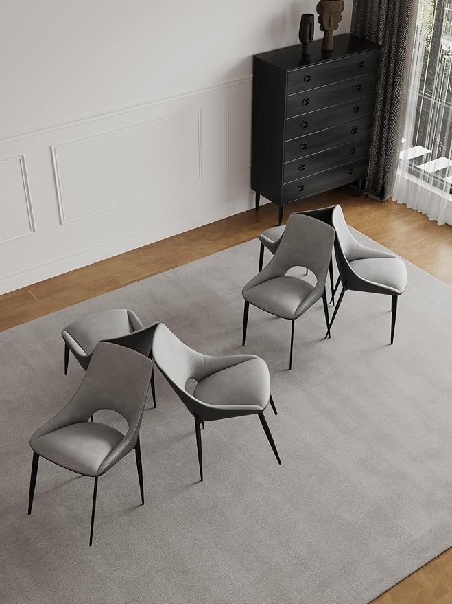 Modern Dining Chairs Gray Dining Chair Set of 2 Mid-Century Modern Kitchen Dining Chairs Armless Velvet + Faux Leather Cushioned Side Chair Beige Gray Metal Legs