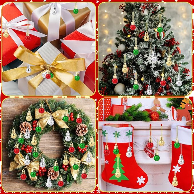 Jansun 60PCS Christmas Mini Balls Ornaments Miniature Xmas Tree Hanging Decorations Small Vintage Glitter Balls for Holiday Party Outdoor Indoor DIY Craft Decor Supplies