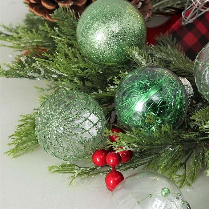 Clear Christmas Ball Ornaments, 30ct Shatterproof Xmas Ball Decorations 2.36 Inch Green Christmas Decorations for Xmas Tree Hanging Decorative Pet Baubles Set for Christmas Party