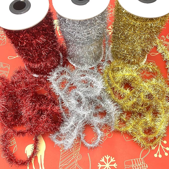 50 Yards Gold Metallic Tinsel Christmas Garland Tinsel Bibbon for Christmas Tree,Wedding Birthday Party Decorations Supplies