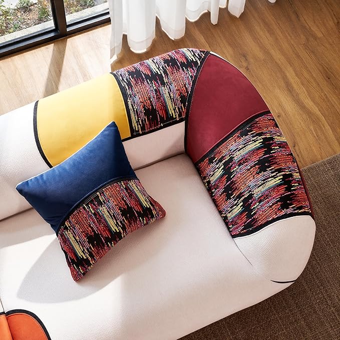 YINIX 102" Oversized Modern Curved Sofa, Minimalist 4-Seat Chenille Couch for Living Room Apartment, Boneless Sectional Floor Lounge Couches with Bohemian Style Pillows, No Assembly